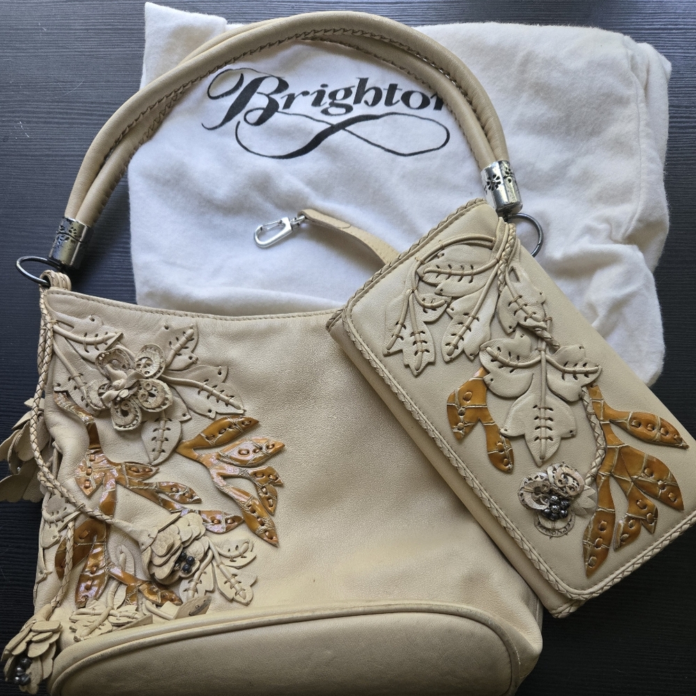 Brighton Cream and Tan Floral Shoulder Bag